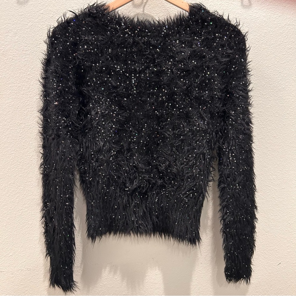 ZARA Knit Fuzzy Sequin Eyelash Knit Sweater -Sparkly Festive Pullover Size Small
